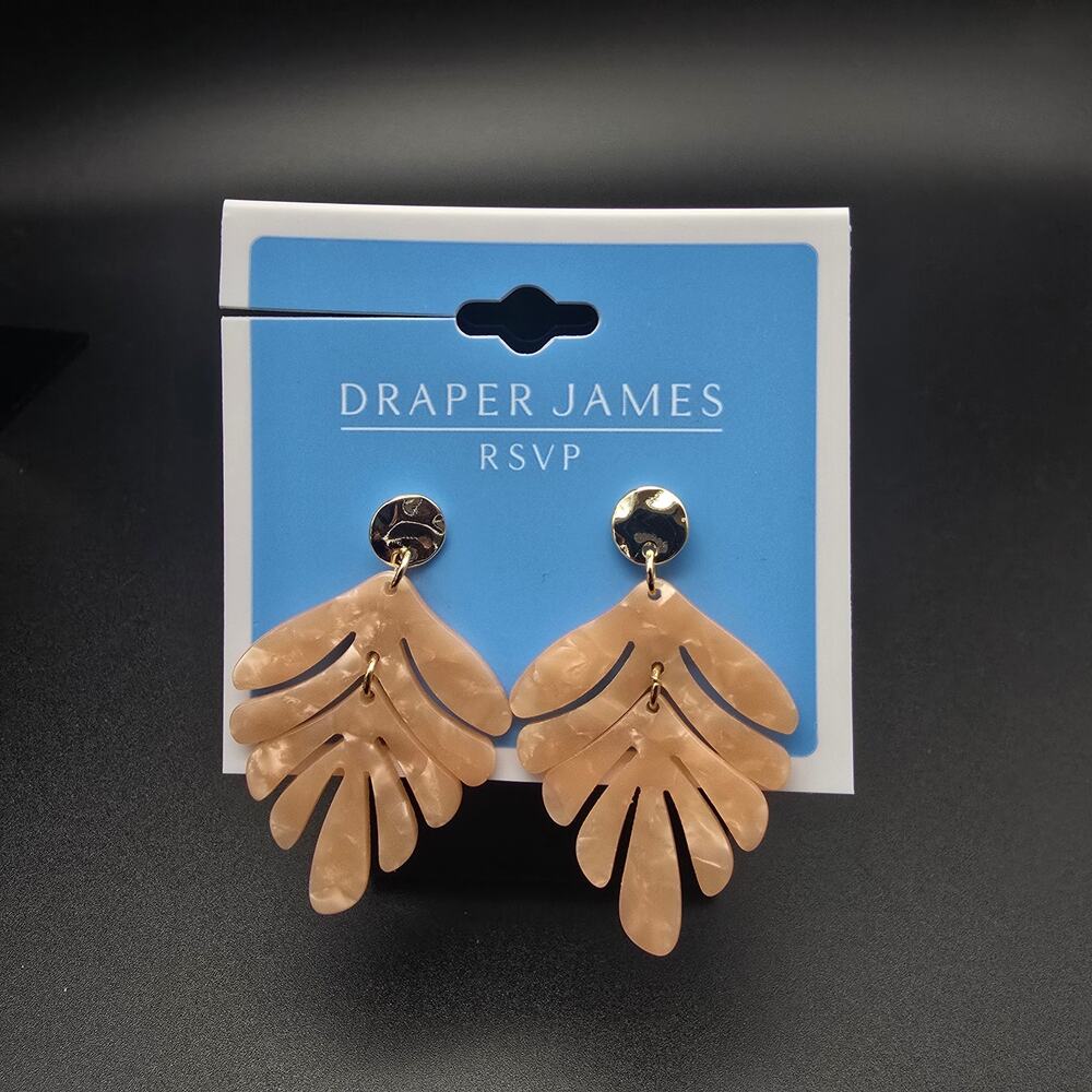 Draper James RSVP Peach Palm Leaf Earrings Pierced NWT On Card